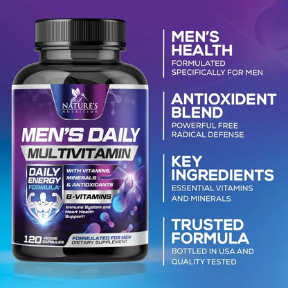Multivitamin for Men - Advanced Supplement with Full-Spectrum Formula, Essential Vitamins A, C, D, E, & Zinc - High Potency B Vitamins Multi Nature's NutritionBuy Supplements Australia