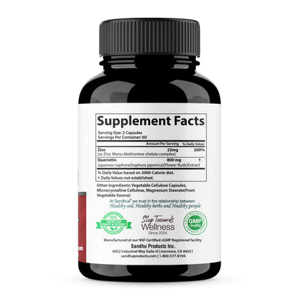 Zinc Quercetin Vegetarian Capsules 120 Ct- (2 Pack) Sandhu'sBuy Supplements Australia
