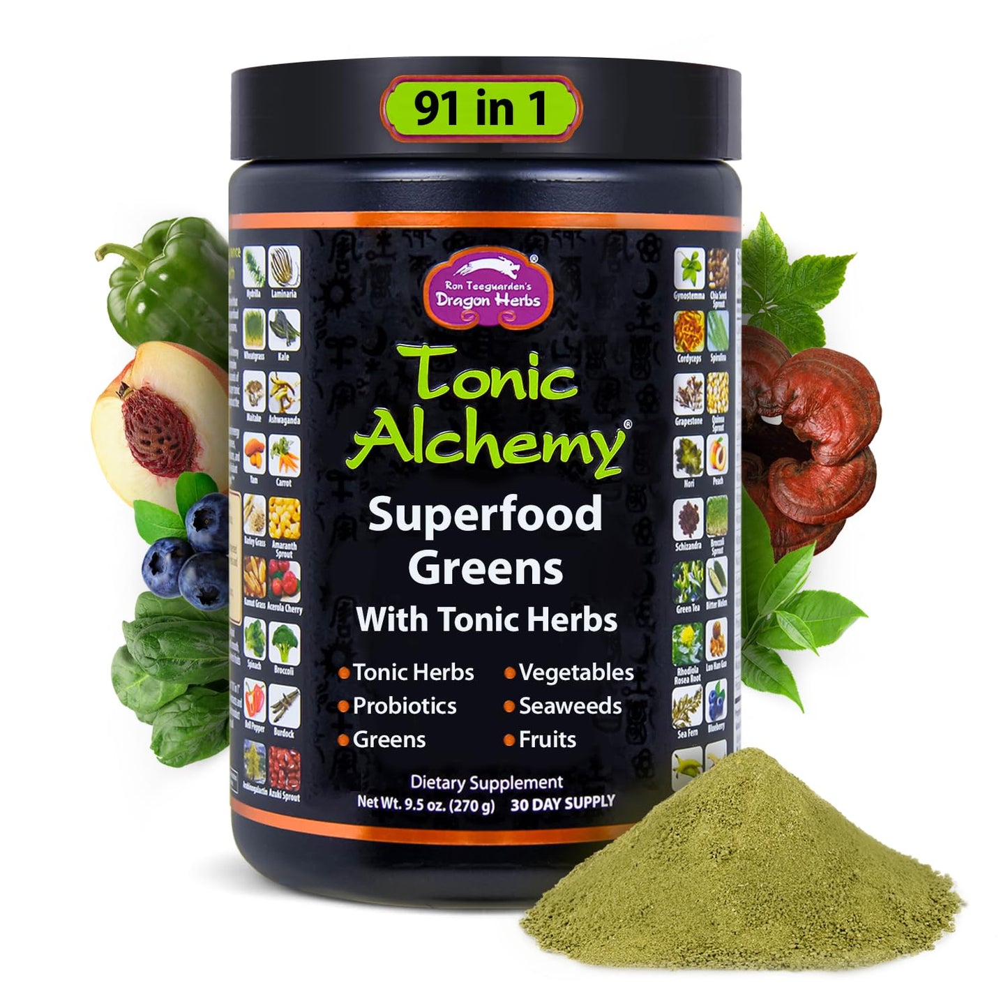 Dragon Herbs Tonic Alchemy Superfood Greens Powder with 91 Ingredients: Tonic Herbs, Ashwagandha, Mushrooms, Probiotics, Super Greens, Seaweeds, Fruits, Vegetables, Spirulina - 30 Servings Dragon HerbsBuy Supplements Australia