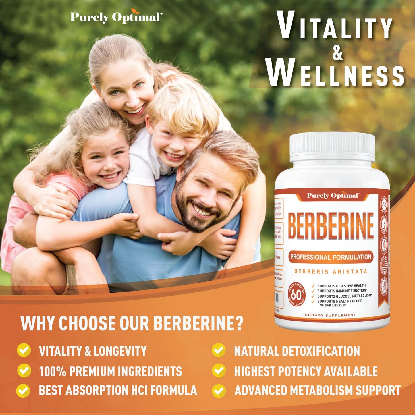 Purely Optimal Premium Berberine Supplement - 1200mg Berberine HCl, Non-GMO Purely OptimalBuy Supplements Australia