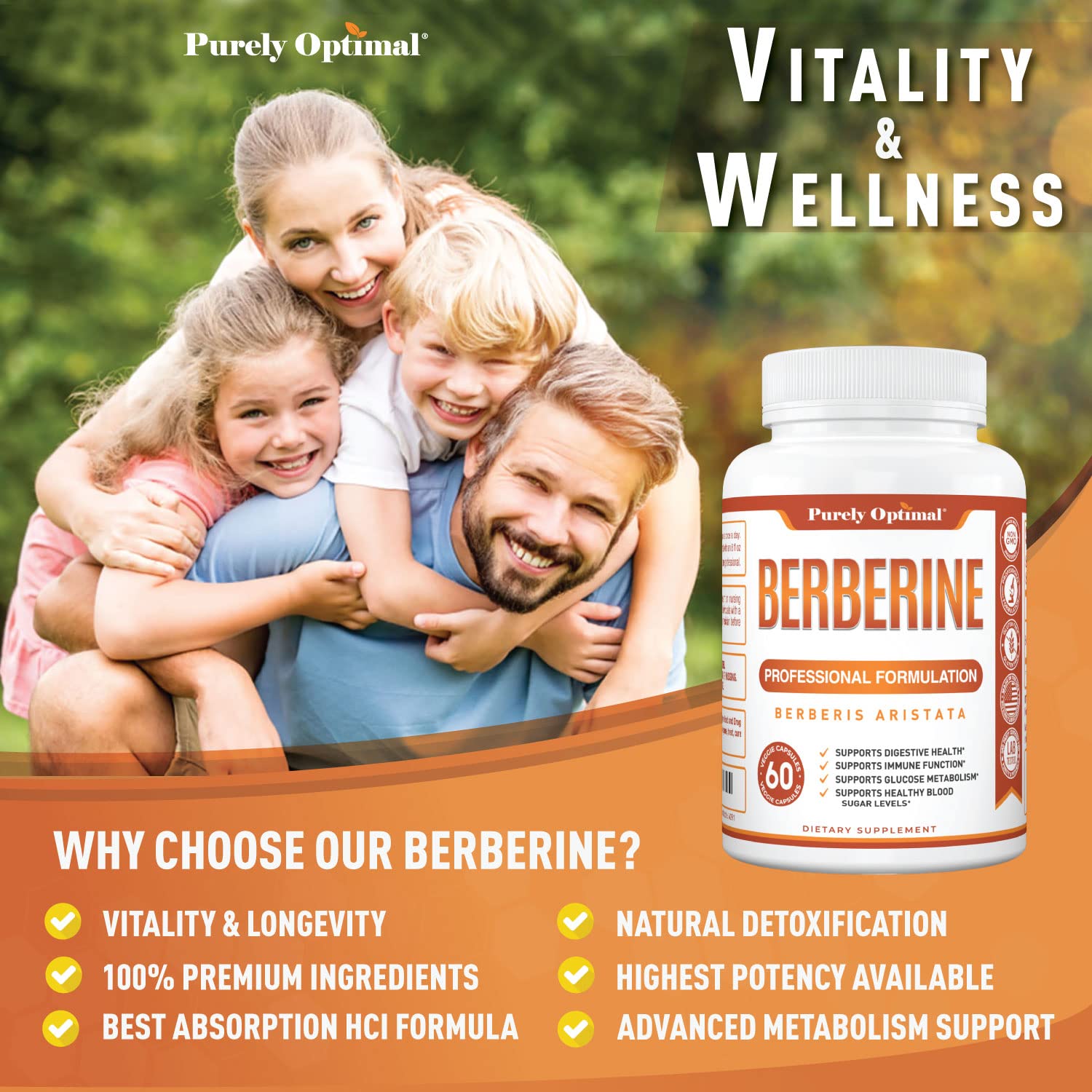 Purely Optimal Premium Berberine Supplement - 1200mg Berberine HCl, Non-GMO Purely OptimalBuy Supplements Australia