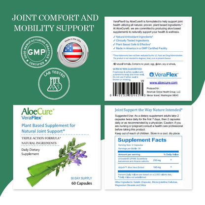 AloeCure VeraFlex Natural Joint Health, 60 Capsules, Clinically Tested Natural Plant-Based Formula to Support Comfort, Mobility and Flexibility - Featuring Organic Aloe Vera, 3-Pack AloeCureBuy Supplements Australia
