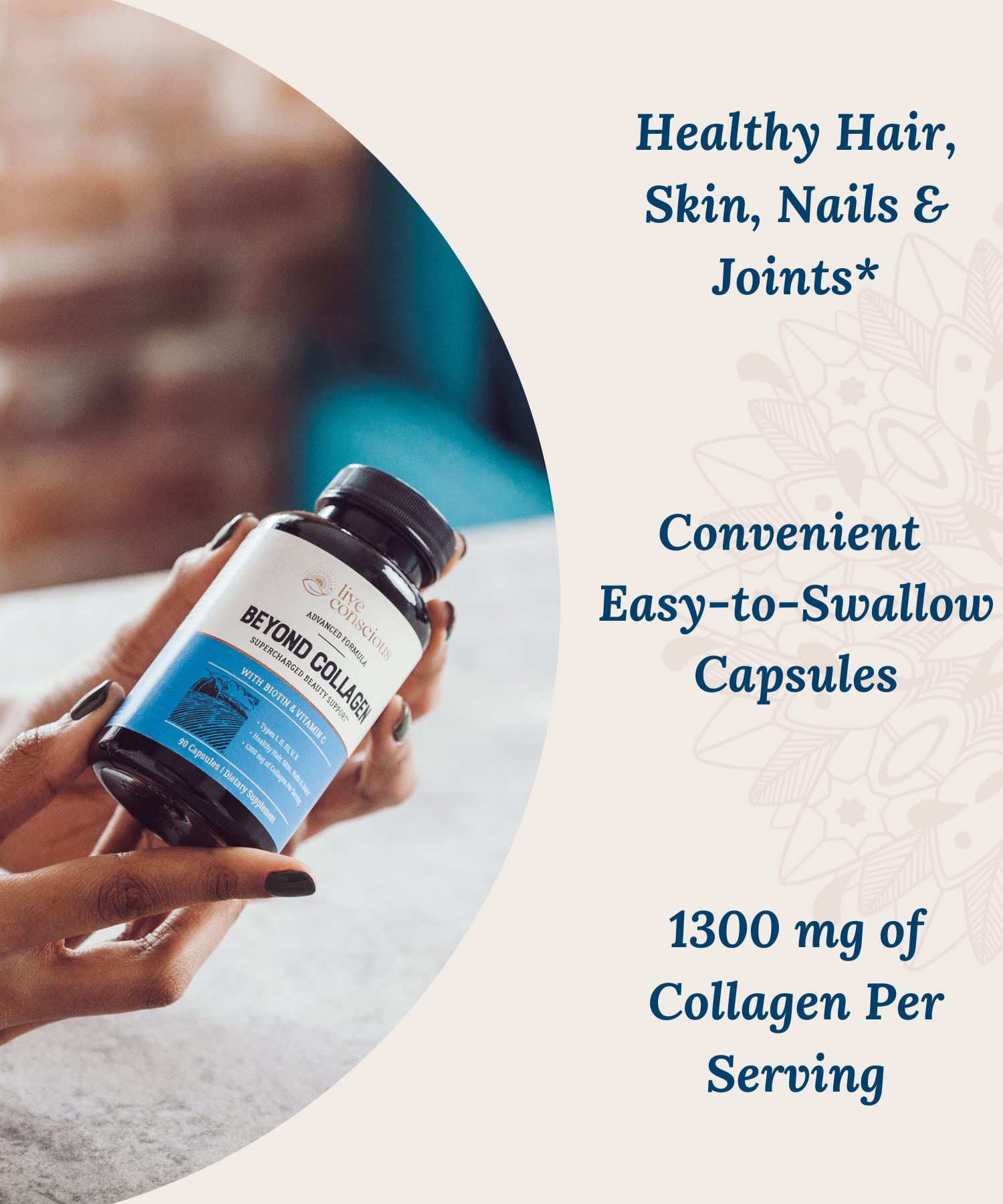 Live Conscious Beyond Collagen Multi Collagen Capsules - Types I, II, III, V & X | Hydrolyzed Blend with Biotin & Vitamin C for Hair, Skin, Nails 90 Capsules (2-Pack) Live ConsciousBuy Supplements Australia