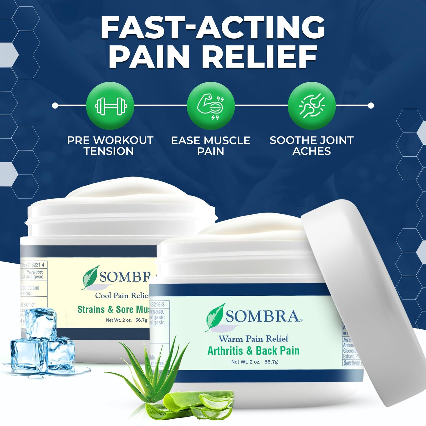 Sombra Warm & Cool Pain Relief Gel, Warm Relief for Arthritis and Chronic Pain Pre-Workout Muscle Rub, Cold for Swelling, Soreness, Post-Workout, Free of Artificial Fragrances, 2oz Per Jar SombraBuy Supplements Australia