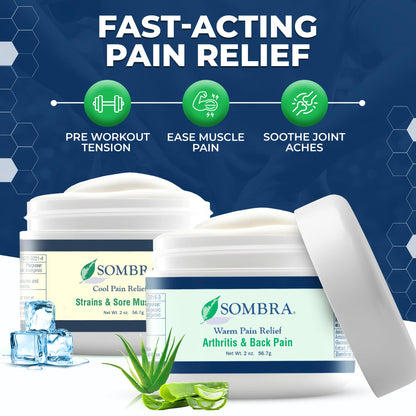 Sombra Warm & Cool Pain Relief Gel, Warm Relief for Arthritis and Chronic Pain Pre-Workout Muscle Rub, Cold for Swelling, Soreness, Post-Workout, Free of Artificial Fragrances, 2oz Per Jar SombraBuy Supplements Australia