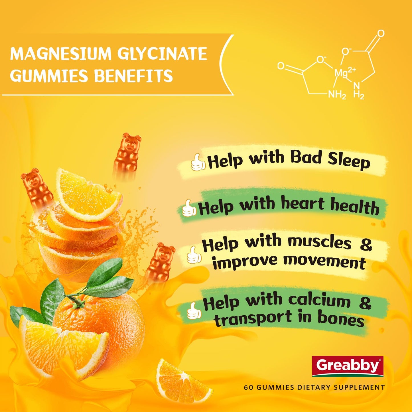 Magnesium Glycinate Gummies for Kids & Adults - Magnesium Glycinate 300mg Chewable Supplement - Promotes Sleep, Muscle, Relaxation (60Count)