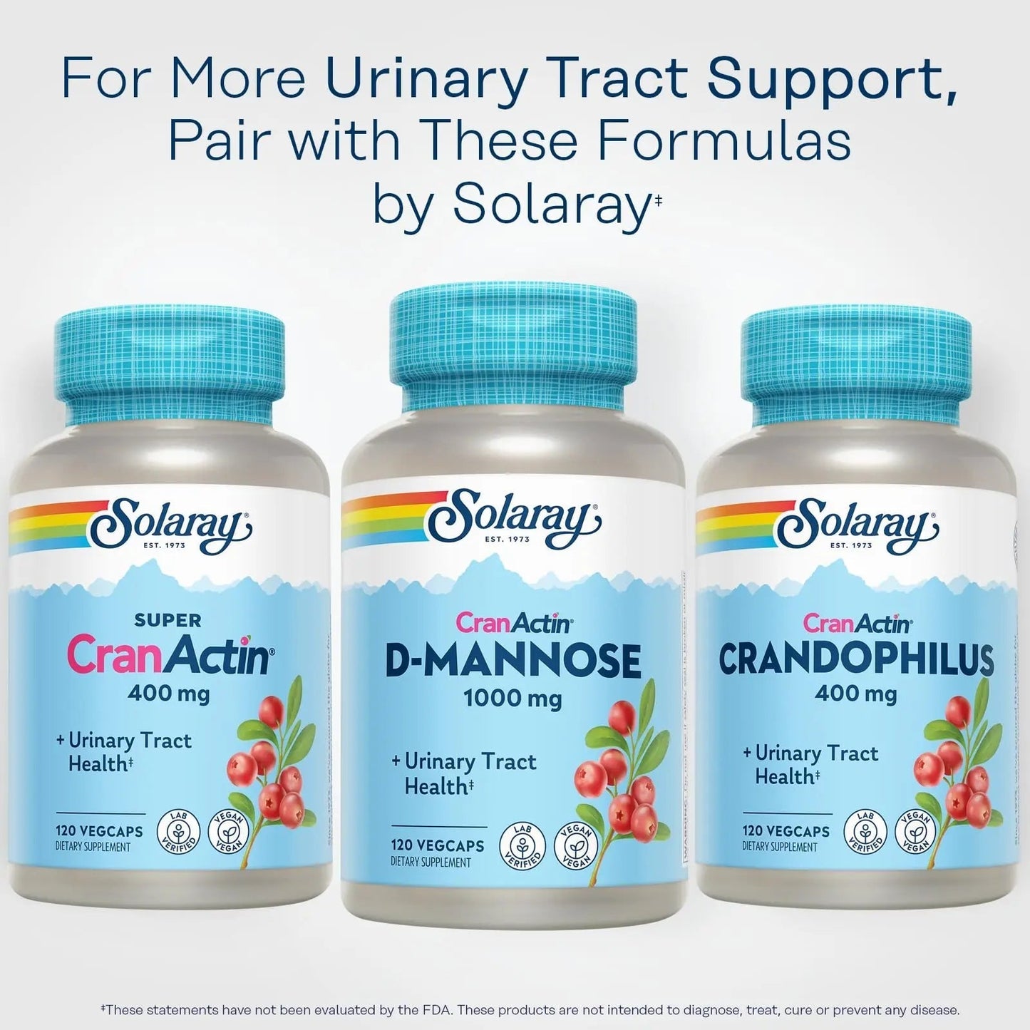 SOLARAY D-Mannose 1000mg with CranActin Cranberry Supplement 400mg, Urinary Tract Health & Bladder Support Capsules with Vitamin C, Vegan, 60 Day Guarantee, 60 Servings, 120 VegCaps (120 CT) SOLARAYBuy Supplements Australia