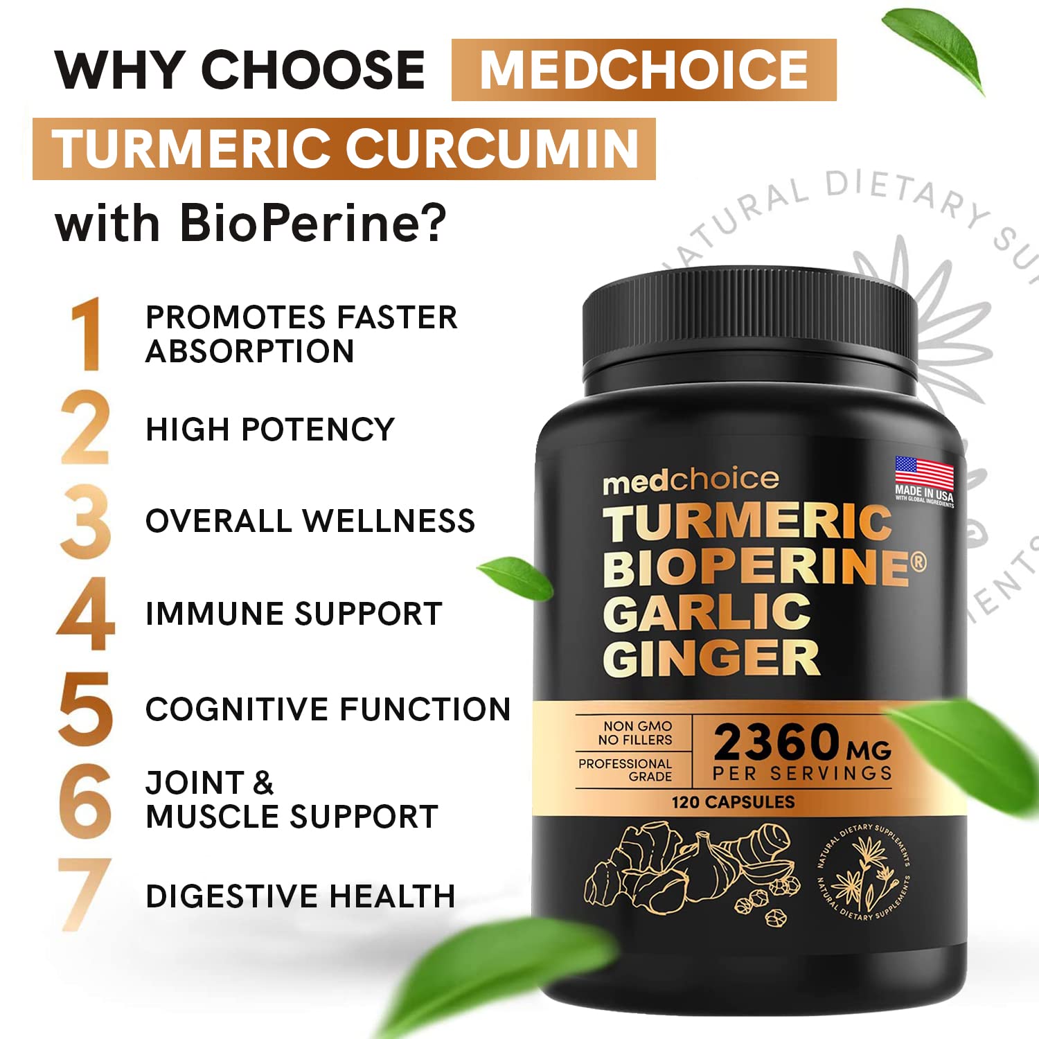 4-in-1 Supplement with Turmeric, Garlic, Ginger Root, and Black Pepper - 120 Capsules MEDCHOICEBuy Supplements Australia