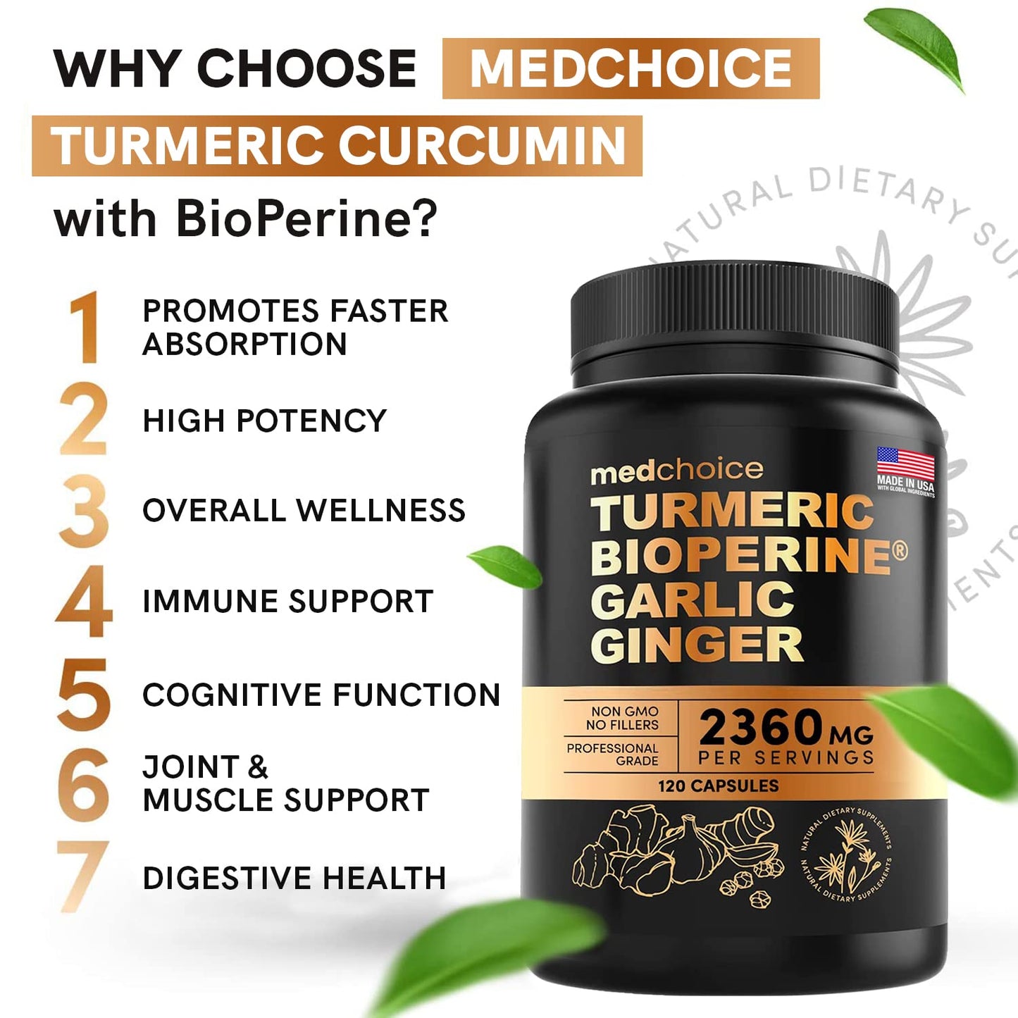 4-in-1 Turmeric and Garlic Supplements with Bioperine 2360 mg (360 ct) Turmeric Ginger MEDCHOICEBuy Supplements Australia
