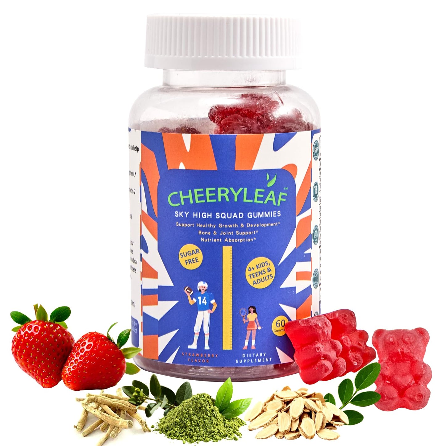 Height Growth Gummies for Kids & Teens – Sugar Free – Calcium, Prebiotic FOS, Magnesium, Vitamin D3, K2, Zinc, Ashwagandha – Bone Strength, Gut Health & Height Support Multivitamin – Strawberry Flavor CheeryLeafBuy Supplements Australia