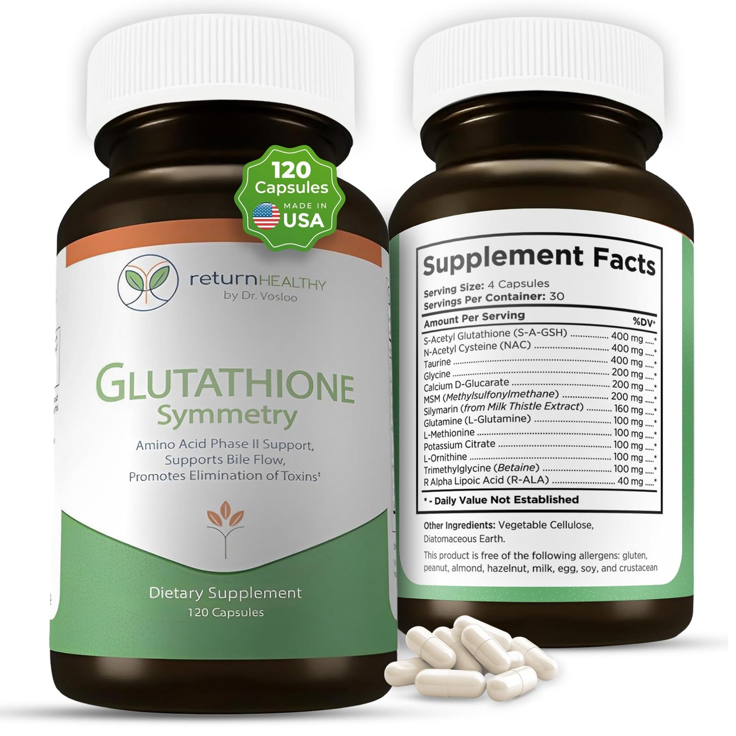 Return Healthy Glutathione Symmetry | S-Acetyl Glutathione Supplement | Antioxidants & Detoxification Supplement | Natural Cellular Support | All-Natural, Vegan, Non-GMO, 120 caps Return HealthyBuy Supplements Australia