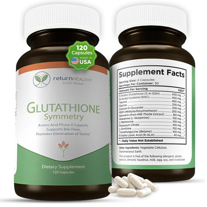 Return Healthy Glutathione Symmetry | S-Acetyl Glutathione Supplement | Antioxidants & Detoxification Supplement | Natural Cellular Support | All-Natural, Vegan, Non-GMO, 120 caps Return HealthyBuy Supplements Australia