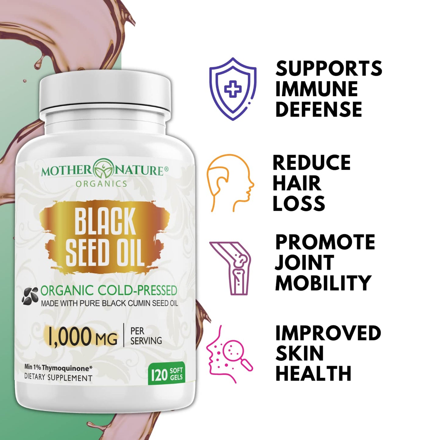 Black Seed Oil Capsules - 120 Count (Organic, Non-GMO Liquid) Premium Cold Pressed Mother Nature Organics Superfoods For Organic LivingBuy Supplements Australia