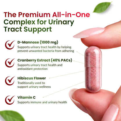 ForestLeaf D Mannose Supplements for Women & Men - D-Mannose 1000mg Capsules with Cranberry, Hibiscus & VIT C - DMannose Pills for UTI