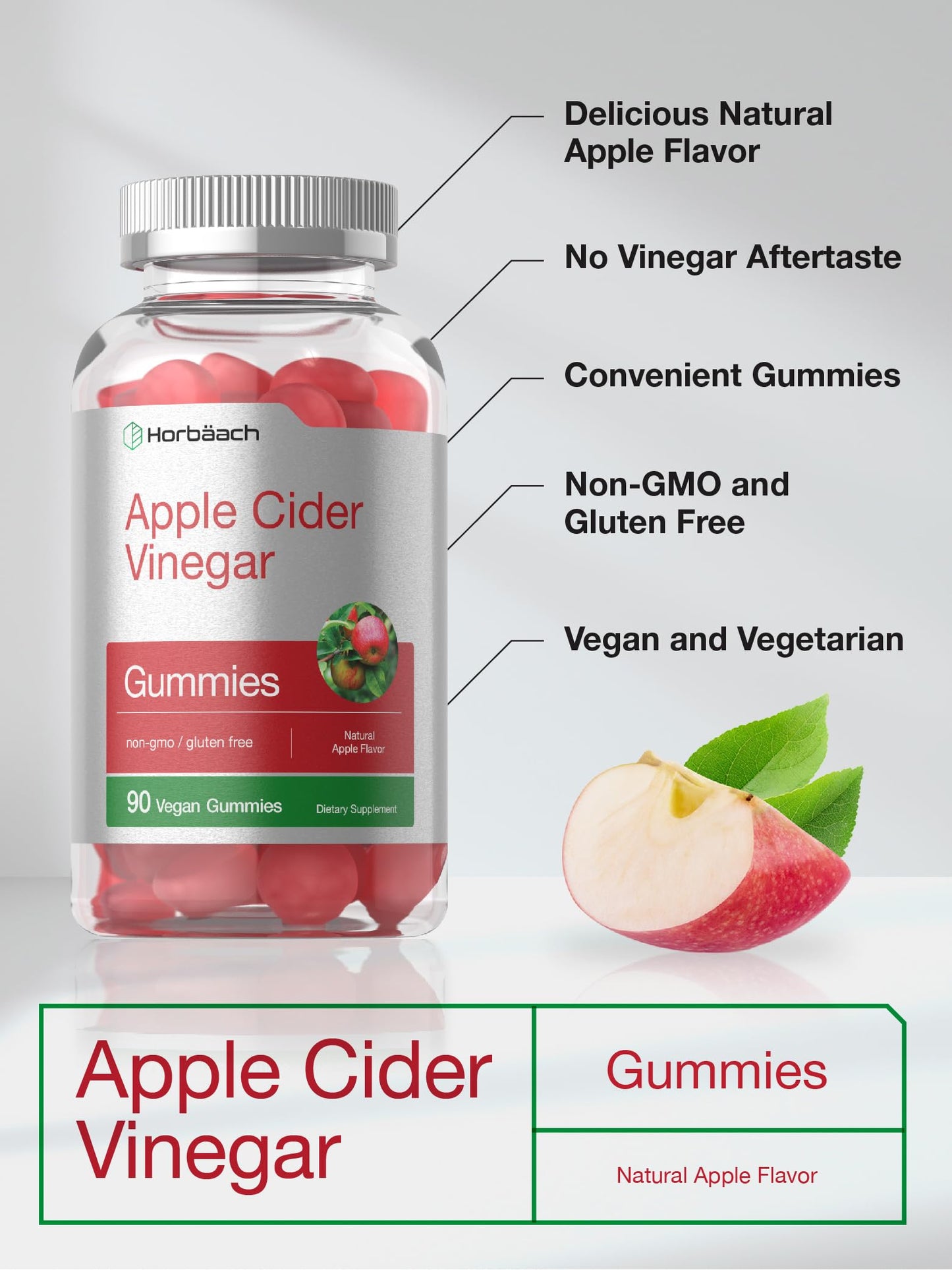 Vegan Apple Cider Vinegar Gummies | 90 Count | ACV Supplement | Natural Apple Flavor HorbäachBuy Supplements Australia