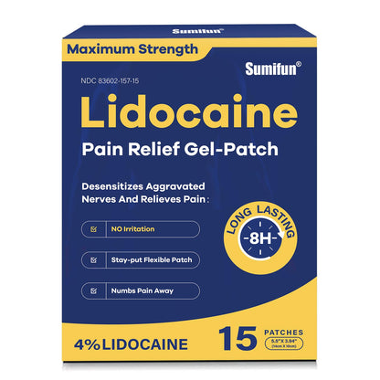 Sumifun 4% Lidocaine Pain Relief Patches 15 Counts Maximum Strength Numbing Gel Patch for Back Knee Neck Joint Ache Muscle Soreness Topical Analgesic SumifunBuy Supplements Australia