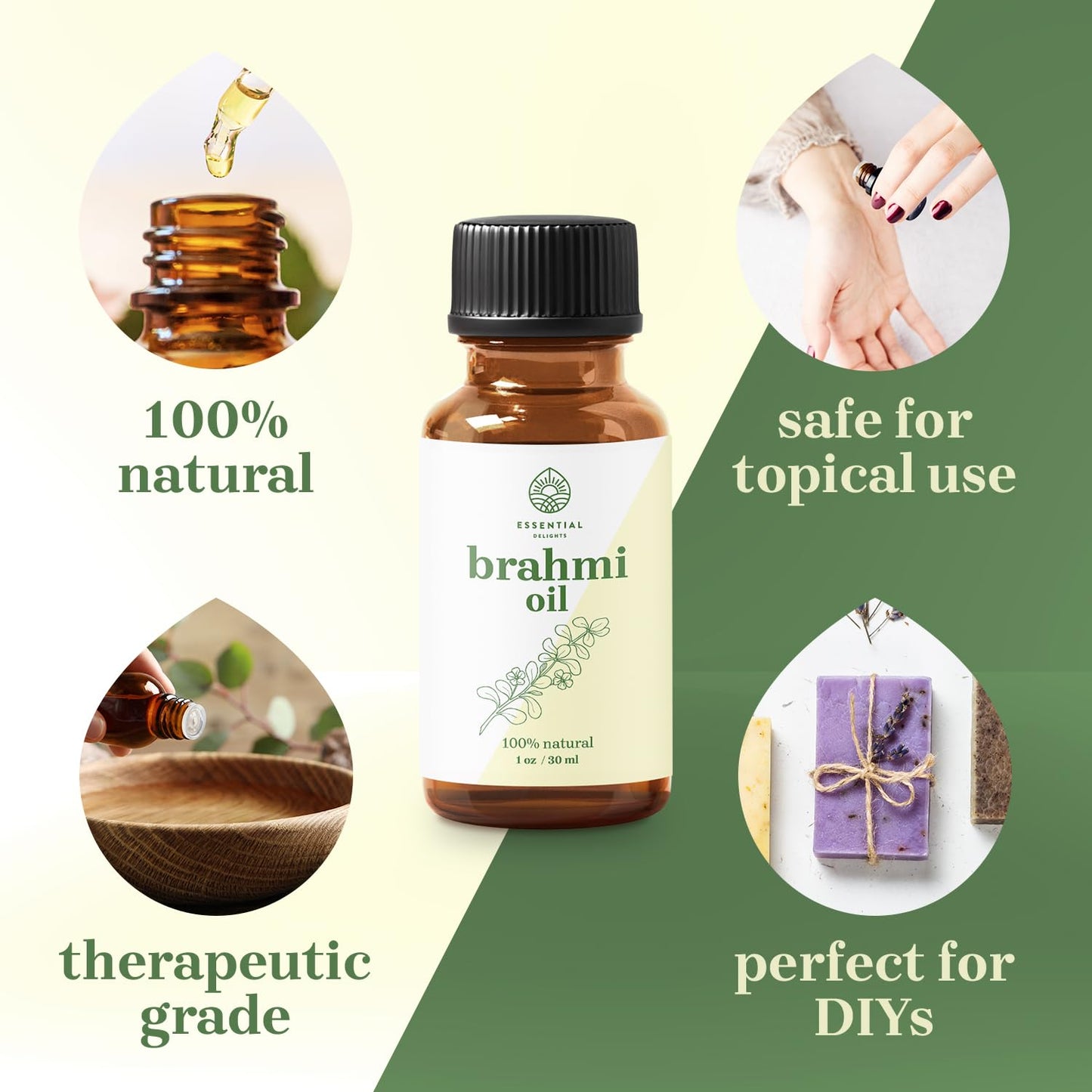 Essential Delights Brahmi Oil - Premium Undiluted Carrier Oil (1 oz) | for Skin, Face, Body, Hair Revitalization Essential DelightsBuy Supplements Australia