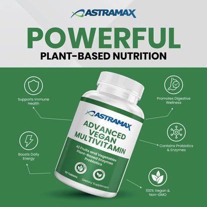 Astramax Advanced Vegan Multivitamin | Whole Food-Based Vitamin & Mineral Complex with 26 Nutrients, B12, D3, Probiotics & 42 Superfoods | Astramax
