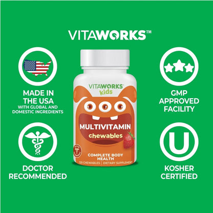 VitaWorks Kids Multivitamin with Iron & Minerals Chewable Tablets - Mixed Fruit Flavor - Vegetarian, GMO-Free, Nut Free VitaWorksBuy Supplements Australia