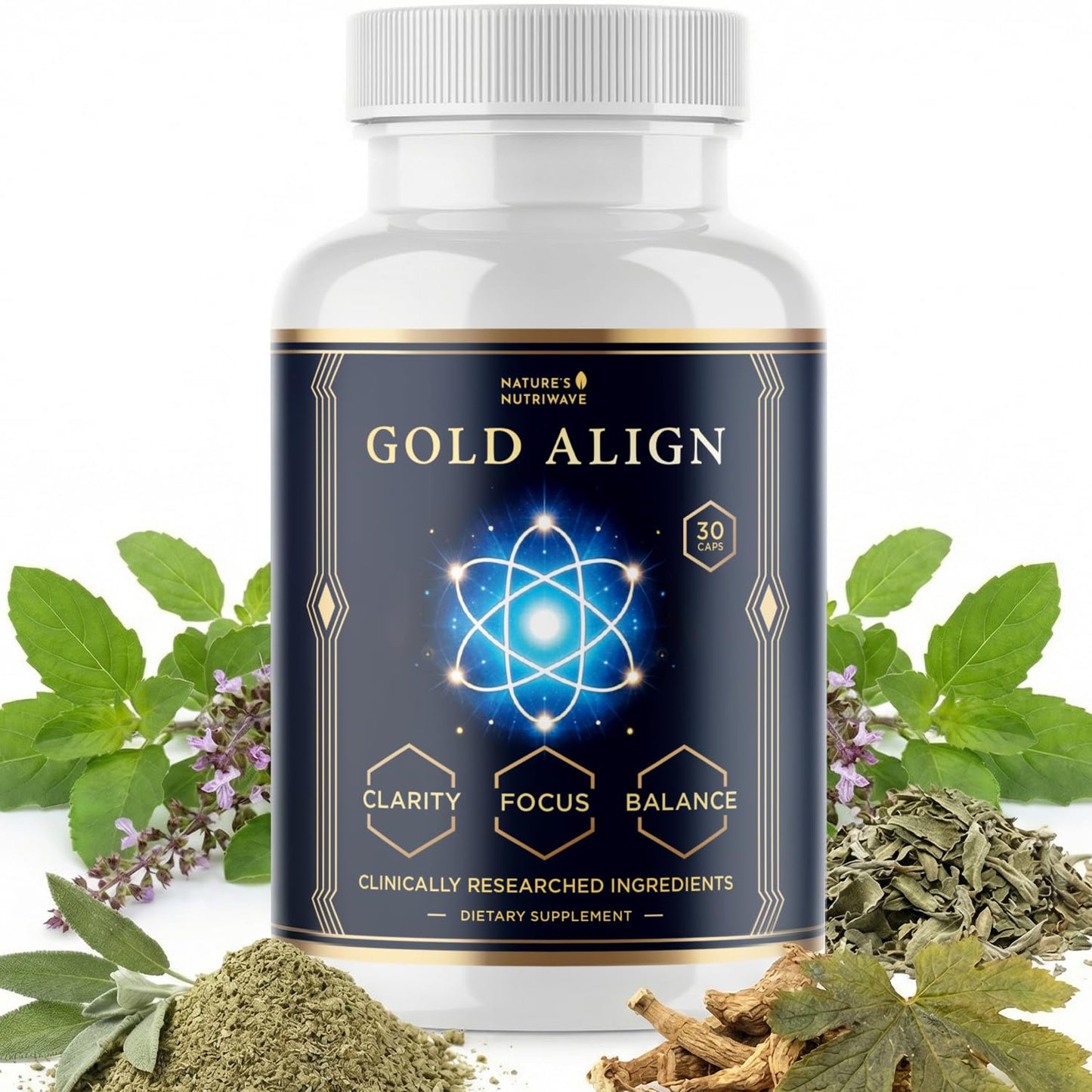 Gold Align - Holy Basil Capsules with Sage, Goldenseal, Monoatomic Gold - Herbal Supplement for Overall Health,100% Natural - Made in USA, Non-GMO, GMP-Certified - 30 Capsules, 1 Month Supply Nature’s NutriWaveBuy Supplements Australia