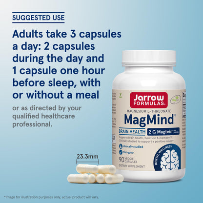Jarrow Formulas Magnesium L-Threonate, MagMind Magtein Magnesium Supplement, Supplements for Memory Support, 90 Veggie Capsules