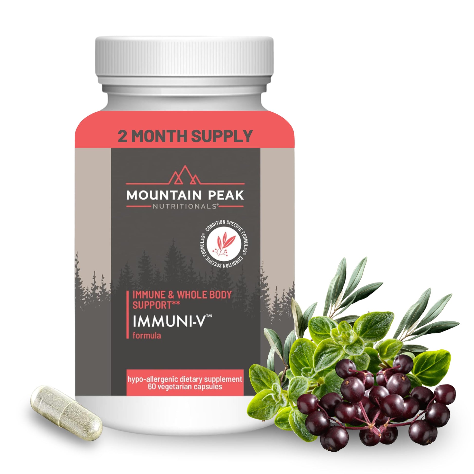 Mountain Peak Nutritionals Immuni-V - Immune System & Whole Body Support Supplement - Natural Antioxidant Booster with Humic Acid, Olive Extract, & Elderberry (60 Vegetarian Capsules) Mountain Peak NutritionalsBuy Supplements Australia