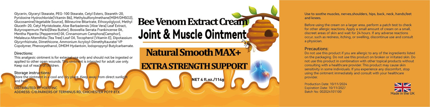 WONDROUSZ Bee Venom Joint Cream, Extra Strength Muscle & Bone Soothing Ointment, for Shoulder, Back, Neck, Hands, Feet, Leg, Knees, Ankle, Arthritis, Meniscus, for Adults, Seniors WONDROUSZBuy Supplements Australia