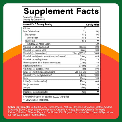 SmartyPants Kids Multivitamin & Fiber Gummies: Prebiotic Fiber to Support Kids Digestion with Vitamin D3, C, Vitamin B12, B6, A, Zinc SmartyPants