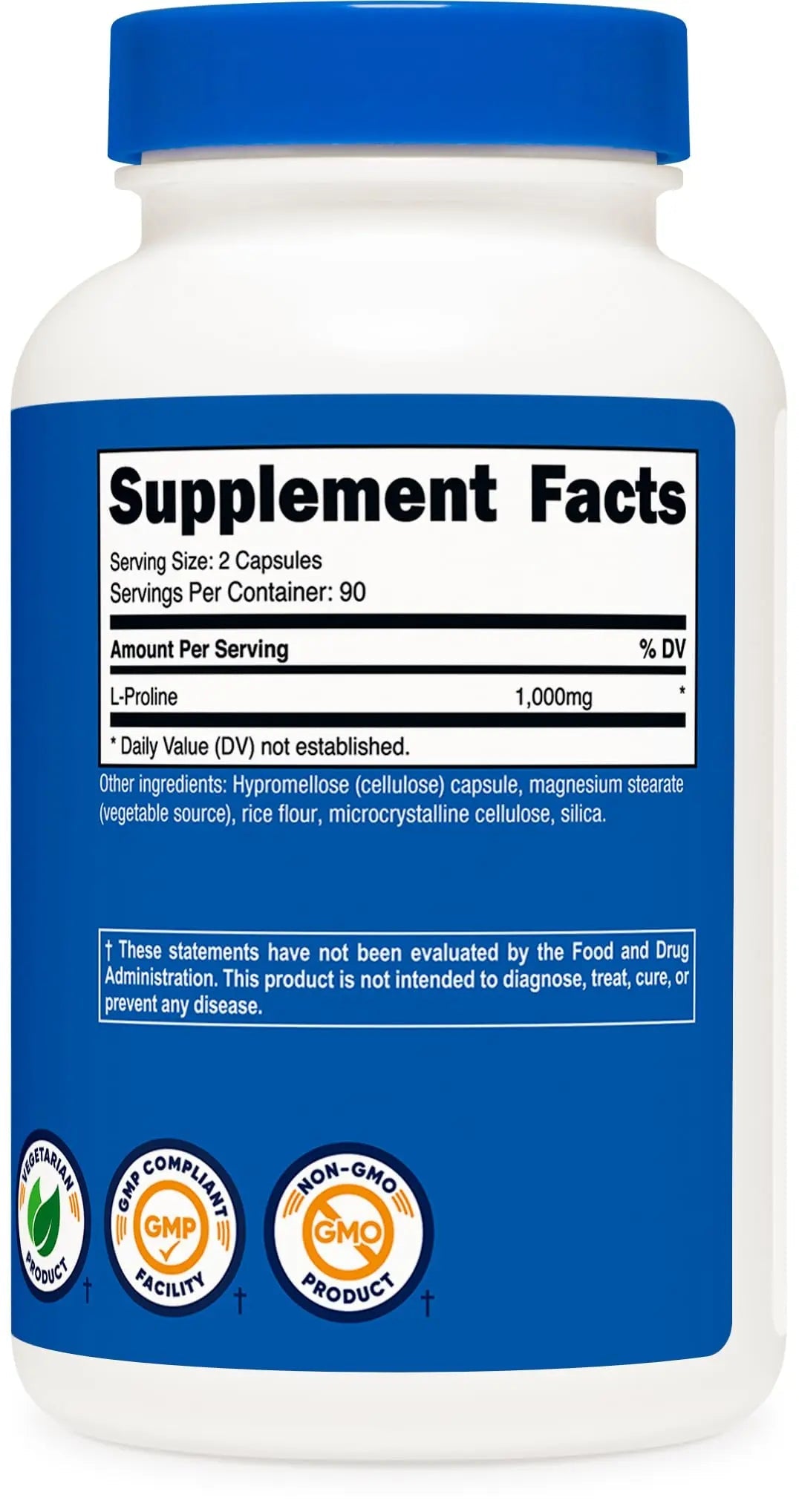 Nutricost L-Proline 1000mg, 180 Capsules (90 Servings) - 500mg Per Cap, Non-GMO, Gluten Free NutricostBuy Supplements Australia