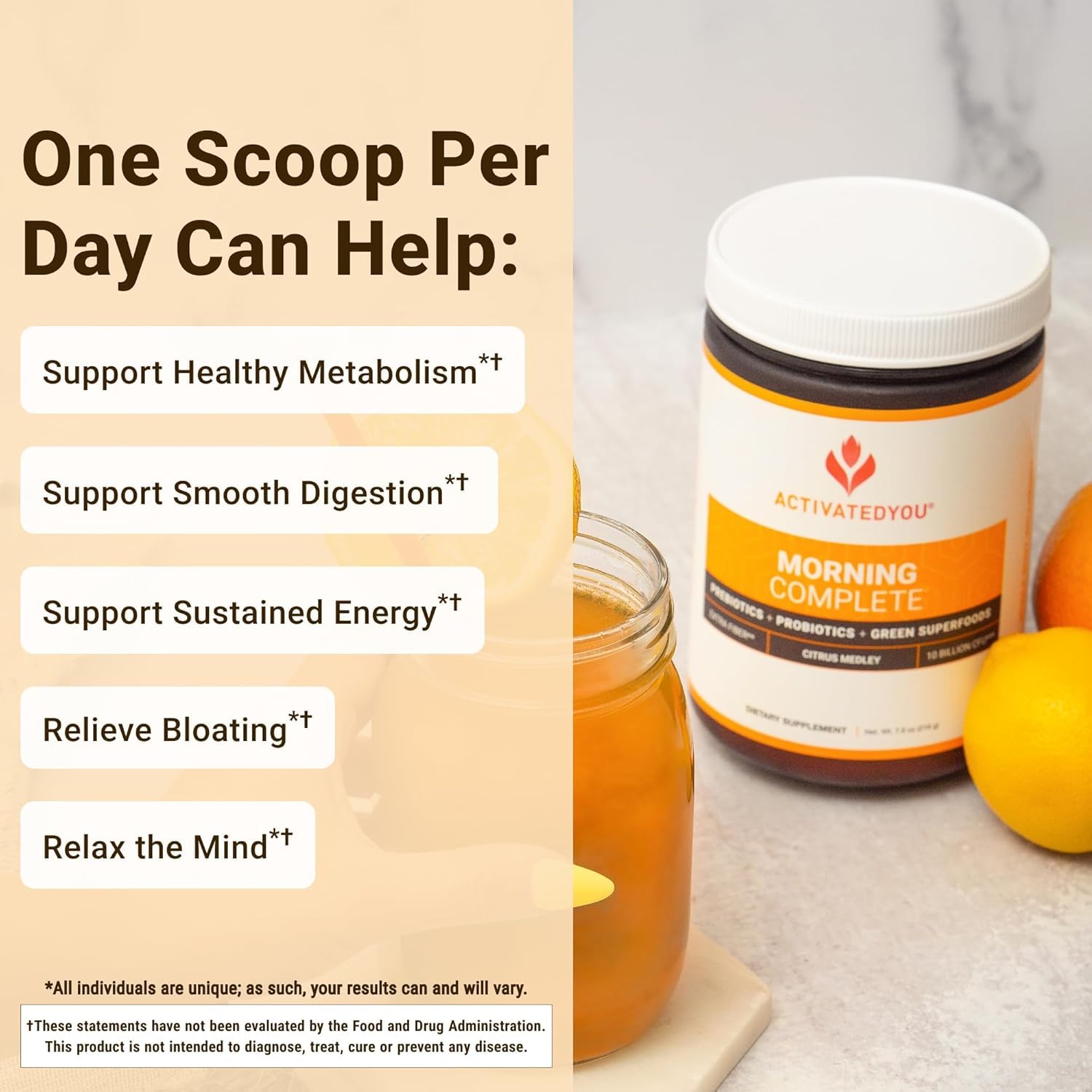 ACTIVATEDYOU Morning Complete Daily Wellness Greens Superfood Drink Mix for Gut Health w/Prebiotics, Probiotics, Antioxidants, Green Superfoods, 10 Billion CFUs (3 Pack, Citrus Medley) ACTIVATEDYOUBuy Supplements Australia