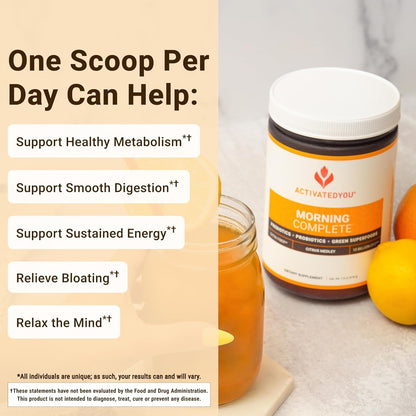 ACTIVATEDYOU Morning Complete Daily Wellness Greens Superfood Drink Mix for Gut Health w/Prebiotics, Probiotics, Antioxidants, Green Superfoods, 10 Billion CFUs (3 Pack, Citrus Medley) ACTIVATEDYOUBuy Supplements Australia