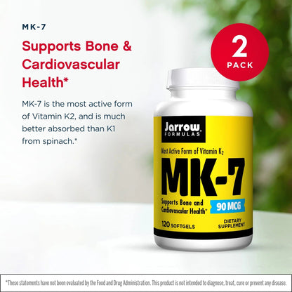 Jarrow Formulas MK-7 90 mcg - 120 Softgels, Pack of 2 - Superior Vitamin K Product for Building Strong Bones Jarrow FormulasBuy Supplements Australia