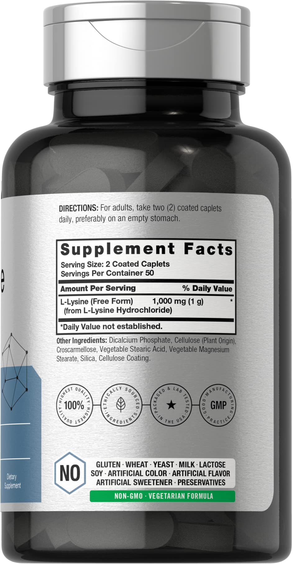 L-Lysine 1000mg | 100 Coated Caplets | Free Form Dietary Supplement | Vegetarian HorbäachBuy Supplements Australia
