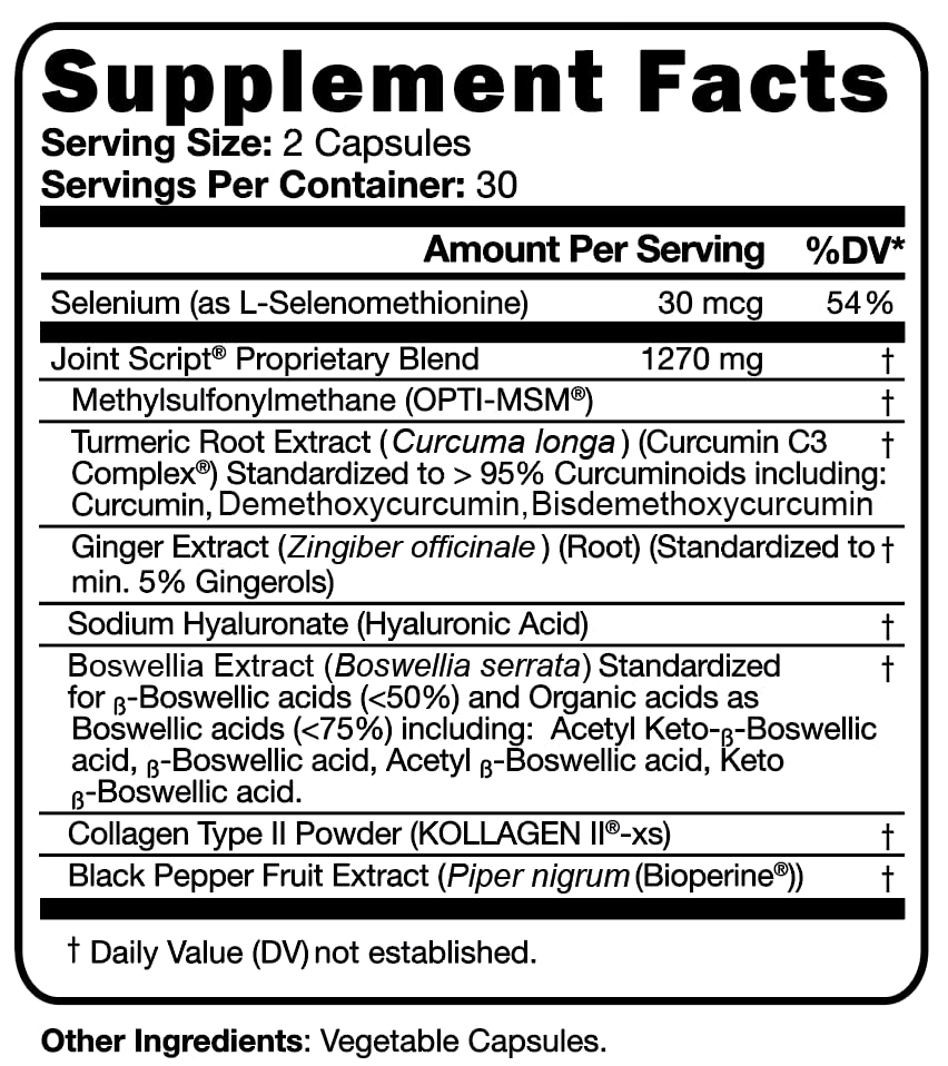 Suzy Cohen Joint Script Joint Support Supplement with Hyaluronic Acid, C3 Curcumin Turmeric Extract, MSM, Collagen Peptides, Ginger, and Boswellia for Maximum Flexibility, Tendon and Cartilage Health Script EssentialsBuy Supplements Australia