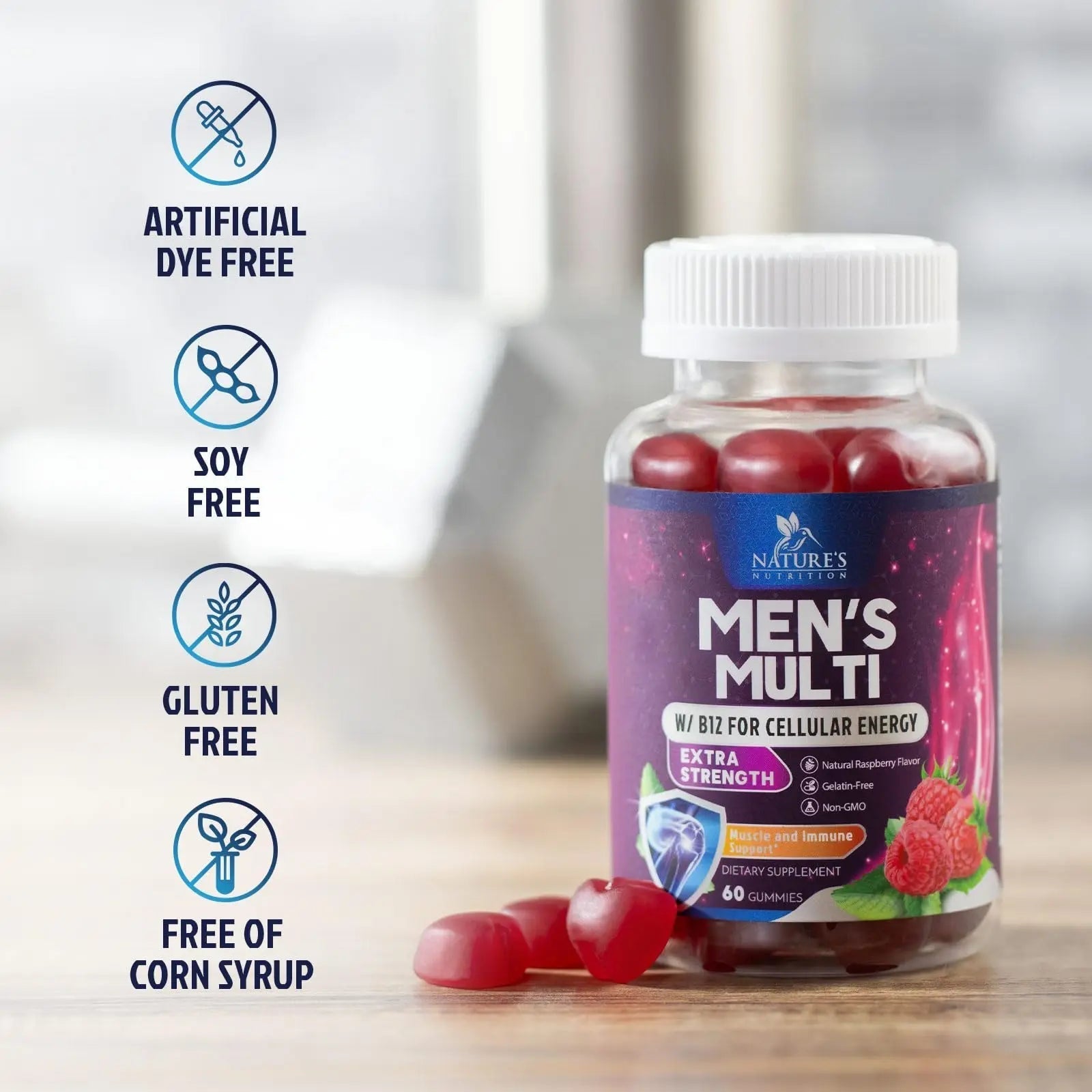 Multivitamin for Men - Complete Daily Mens Multivitamin Gummies with Vitamin D, B Vitamins, Zinc & More - Energy, Memory, Focus & Immune Health Support Nature's Nutrition