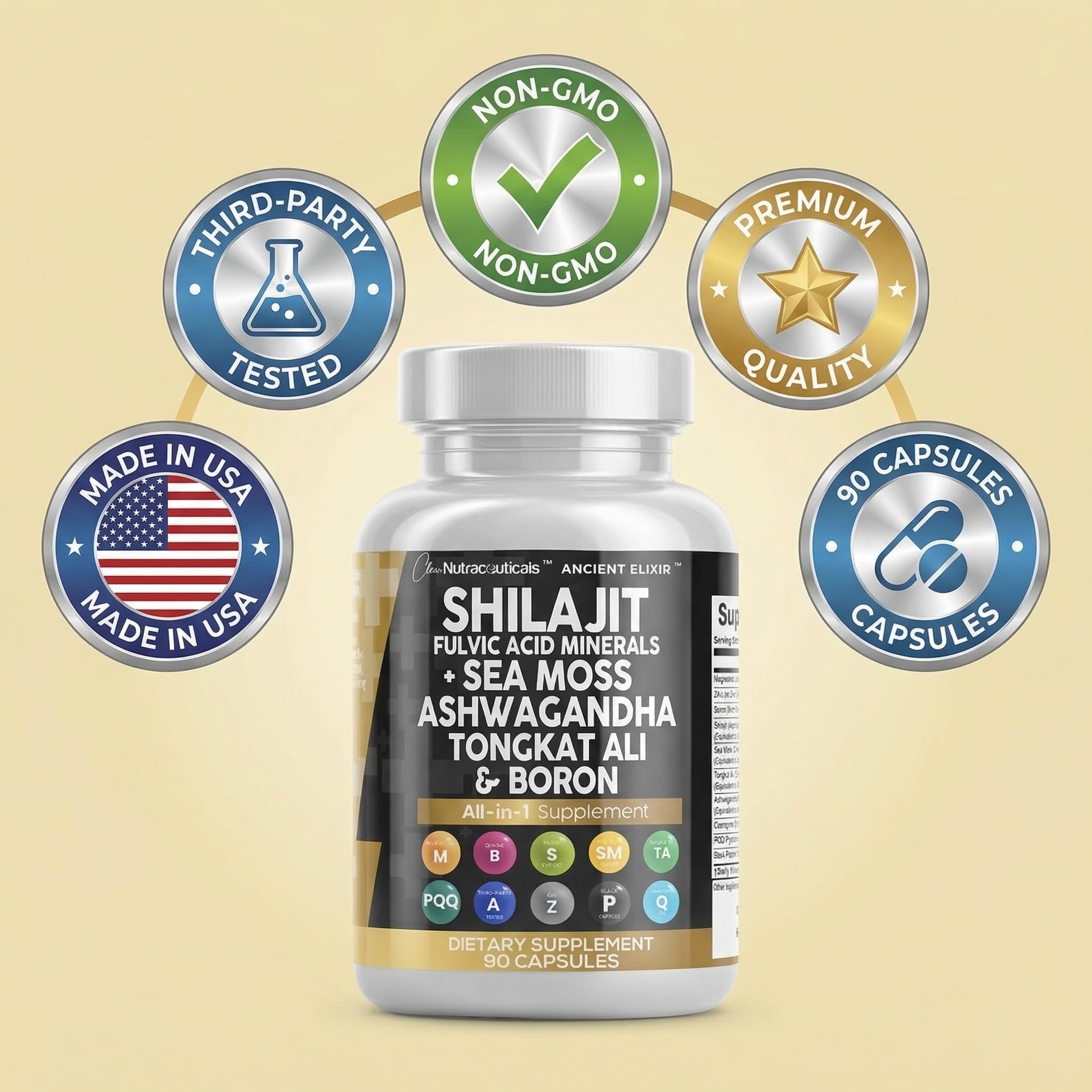 Clean Nutraceuticals Shilajit Supplement for Men with Sea Moss, Tongkat Ali, Ashwagandha, Boron, Zinc, CoQ10, PQQ - Fulvic Acid Capsules - Energy Support - 90 Count - Resin, Gummy & Powder Alternative Clean NutraceuticalsBuy Supplements Australia