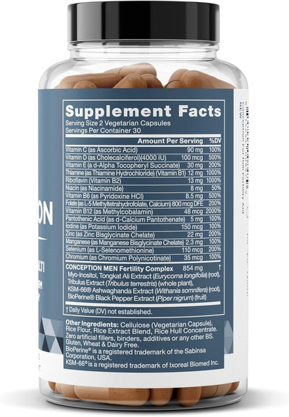Eu Natural Conception for Him - Male Fertility Supplements with Ashwagandha, Folate & Zinc - Sperm Count, Motility & Strength Support