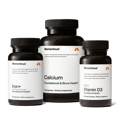 Momentous The Women's Three Bundle - Iron+, Calcium, & Vitamin D3 (2,000 IU) - 3 Critical Nutrients for All Women in 1 Daily Supplement System - NSF Certified for Sport - Gluten-Free - 60 Servings MomentousBuy Supplements Australia