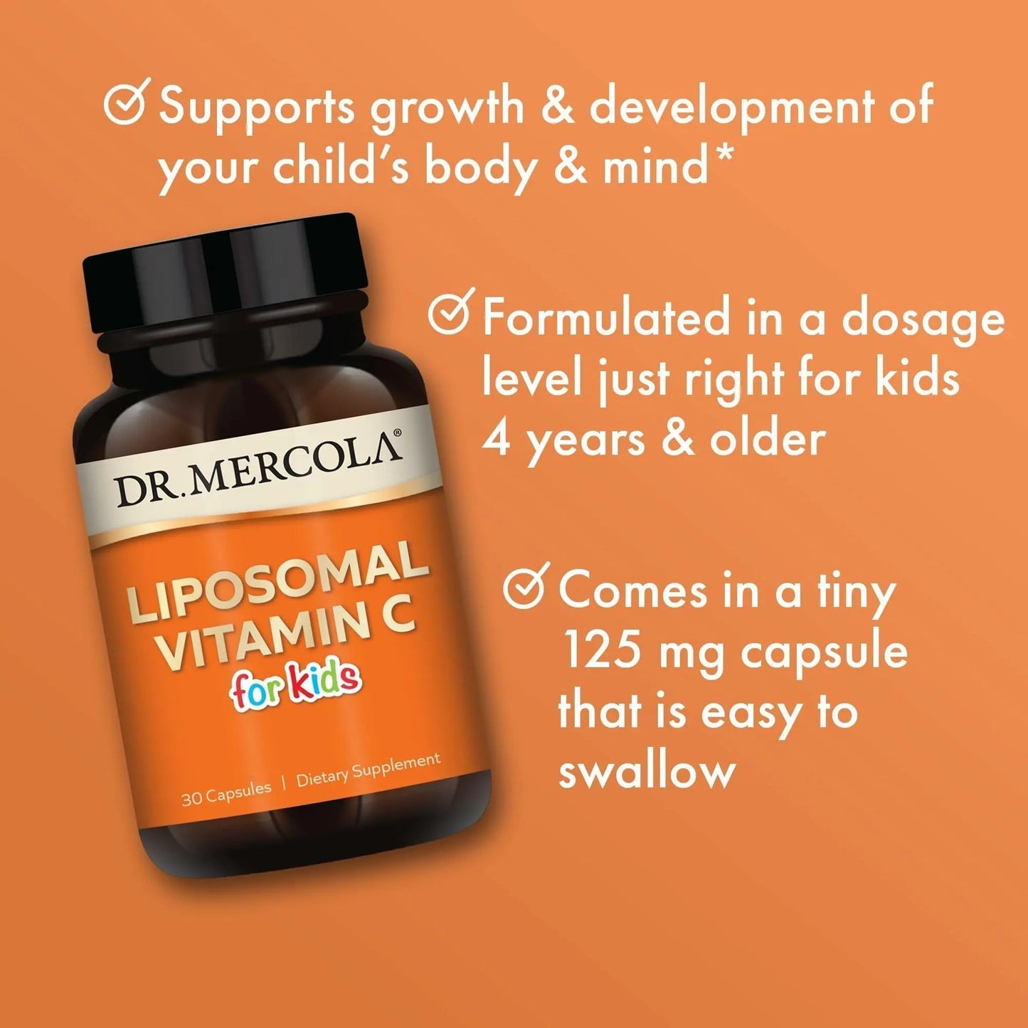 Dr. Mercola Liposomal Vitamin C for Kids - 125 mg Vitamin C - Supports Immune & Brain Function - Liposomal Delivery Dr. Mercola