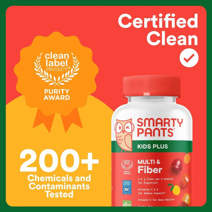 SmartyPants Kids Multivitamin & Fiber Gummies: Prebiotic Fiber to Support Kids Digestion with Vitamin D3, C, Vitamin B12, B6, A, Zinc SmartyPants