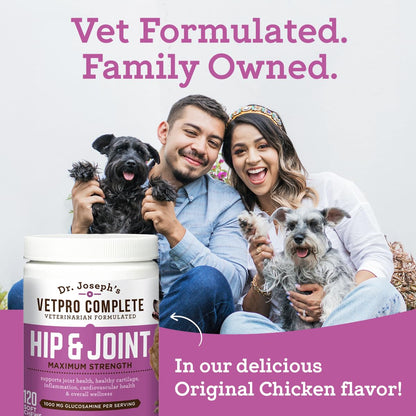 Dr. Joseph's VetPro Complete Dog Hip & Joint Supplement for Arthritis Pain Relief – High-Strength Glucosamine & Chondroitin Chews for Senior Dogs – Vet Formulated Daily Treats, Chicken Flavor, 60 Ct VetPro CompleteBuy Supplements Australia