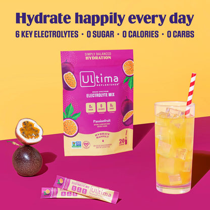 Ultima Replenisher Daily Electrolyte Drink Mix – Passionfruit, 20 Stickpacks – Hydration Ultima ReplenisherBuy Supplements Australia