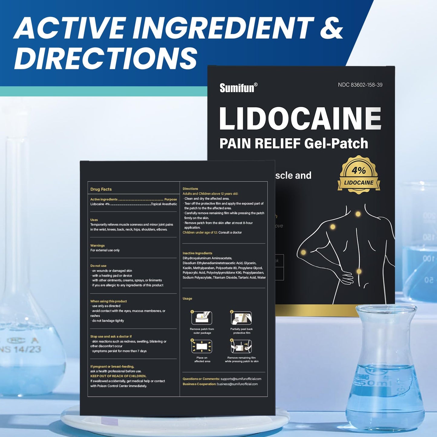 Sumifun 4% Lidocaine Patches,Maximum Strength Pain Relieving Patch Back, Shoulder, Joints, Knee Pain Relief and Muscle Soreness - 8 Hour Pain Relief (39 Count(Pack of 1)) SumifunBuy Supplements Australia
