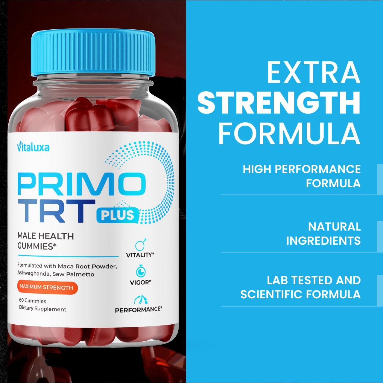 (2 Pack) Primo TRT Gummies, Primo TRT Advanced Performance Blend Supplement, PrimoTRT Try Prime Gomitas Maximum Strength for Males Support for Overall Health Wellness All Natural Ingredients (120 Ct) VitaluxaBuy Supplements Australia