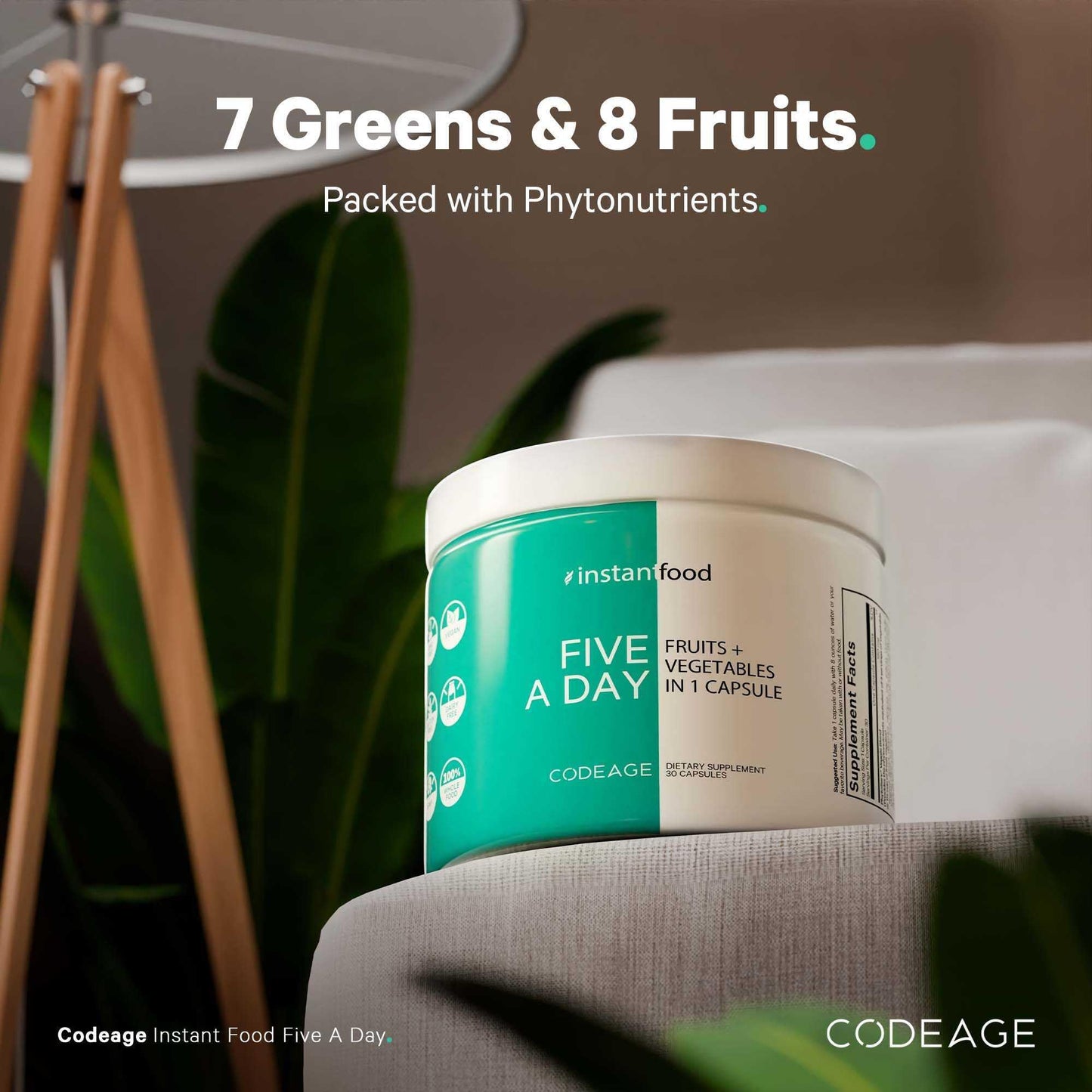 Codeage Instantfood Five A Day – Fruits & Vegetables Capsule Supplement – Whole Food Phytonutrients – 15 Fruits and Veggies Blend - Vegan, Non-GMO – 30 Capsules CodeageBuy Supplements Australia