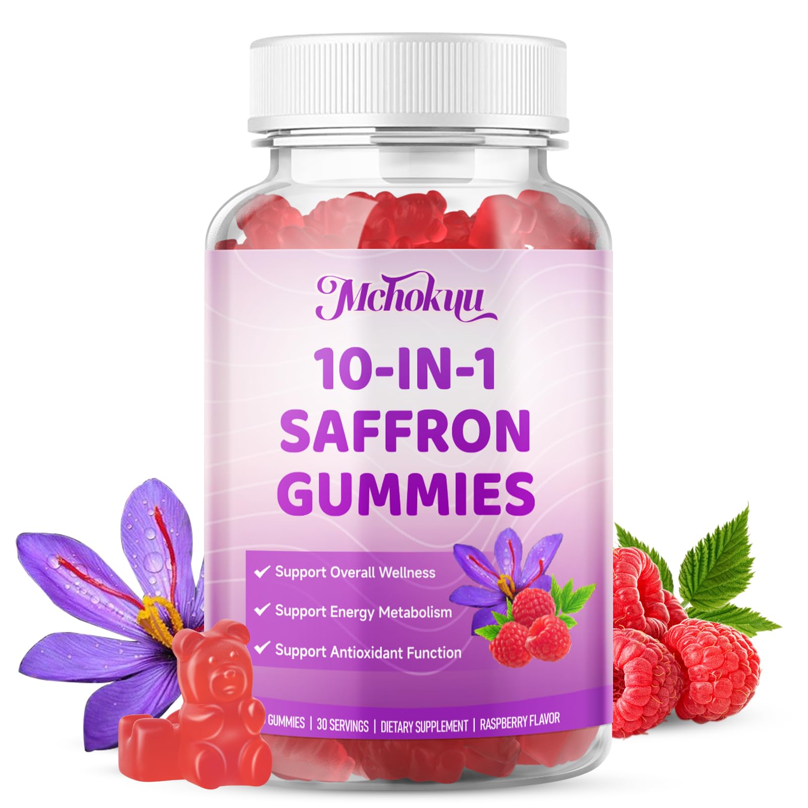 Saffron Supplement Gummies for Kids & Adults Supports Antioxidant Function with Ashwagandha, L-Theanine, Rhodiola Rosea, Lemon Balm, Vitamin D3, B6, Magnesium & Zinc – Raspberry Flavor, 60 Count MchokuuBuy Supplements Australia