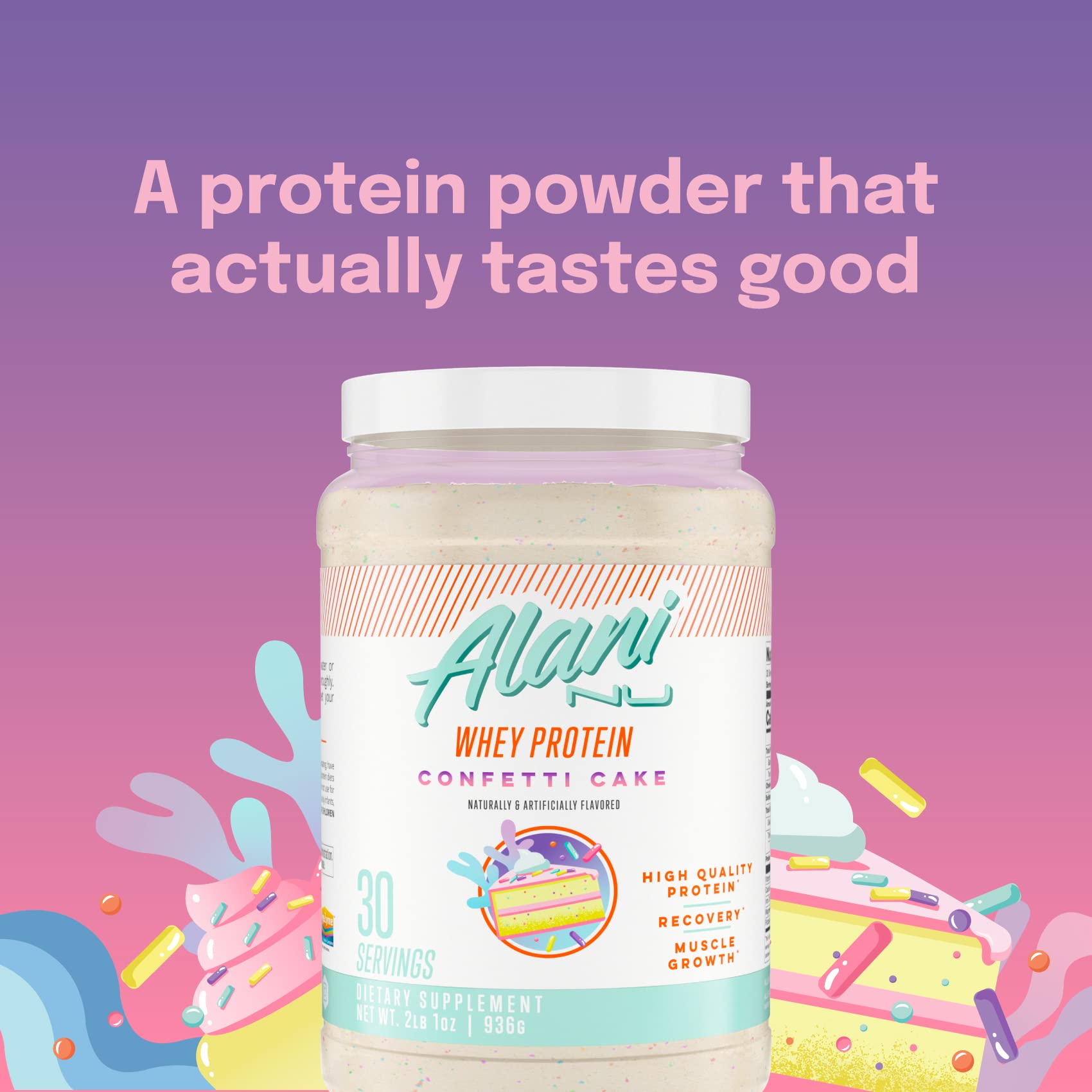 Alani Nu Whey Protein Powder Confetti Cake | 23g Protein with Low Sugar & Digestive Enzymes Alani NuBuy Supplements Australia