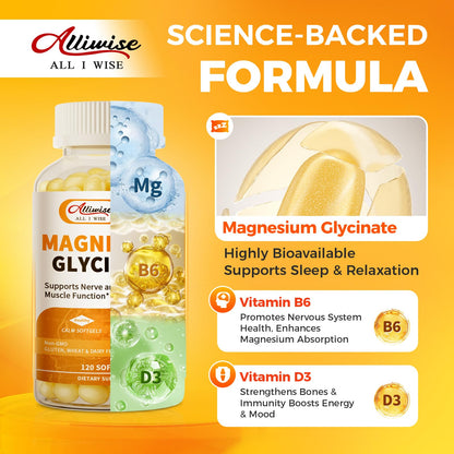 Magnesium Glycinate 400mg Softgels with Vitamin D3 & B6,Small Easy to Swallow Gel Caps,High Absorption, Gentle on Stomach,Supports Sleep,