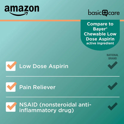 Amazon Basic Care Aspirin 81 mg Pain Reliever (NSAID) Chewable Tablets, Low Dose , Orange Flavor, 36 Count (Pack of 3) Amazon Basic CareBuy Supplements Australia