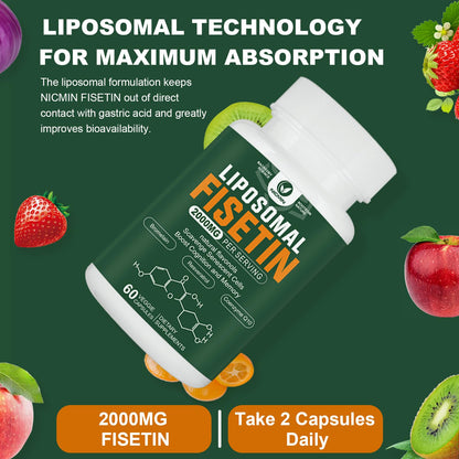 Liposomal Fisetin Supplement, 2000MG, 98% Pure Fisetin Polyphenols Antioxidants, with Quercetin, TMG and Resveratrol, for Healthy Aging, Cognitive Support, 120 Capsules NICMINBuy Supplements Australia